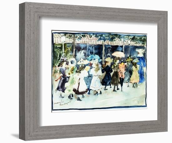 Watercolor of Girls Walking Along the Boardwalk by Maurice Brazil Prendergast-Geoffrey Clements-Framed Giclee Print