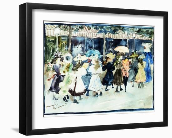 Watercolor of Girls Walking Along the Boardwalk by Maurice Brazil Prendergast-Geoffrey Clements-Framed Giclee Print