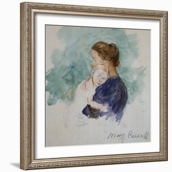Watercolor of Mother and Child by Mary Cassatt-Geoffrey Clements-Framed Premium Giclee Print