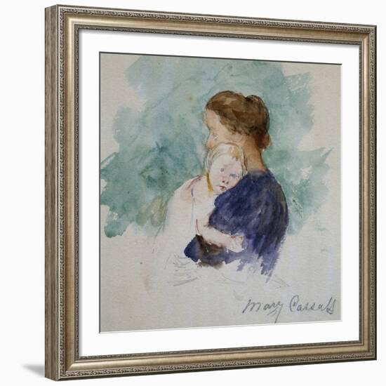 Watercolor of Mother and Child by Mary Cassatt-Geoffrey Clements-Framed Giclee Print