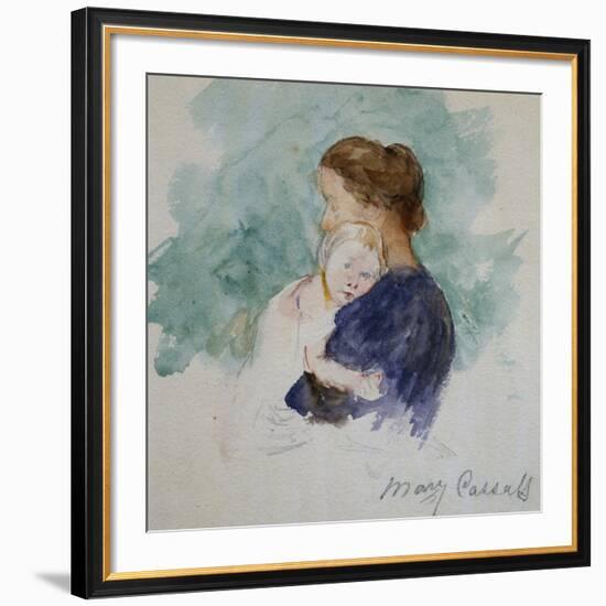 Watercolor of Mother and Child by Mary Cassatt-Geoffrey Clements-Framed Giclee Print