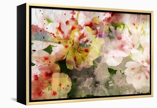 Watercolor Painting Mixed with Flowers on Textured Paper-run4it-Framed Stretched Canvas