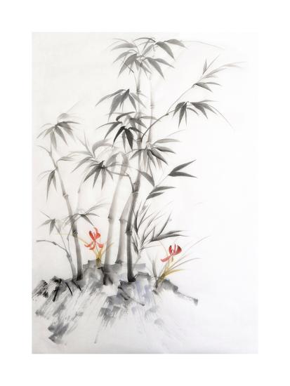 Watercolor Painting Of Bamboo And Orchids Art Print Surovtseva