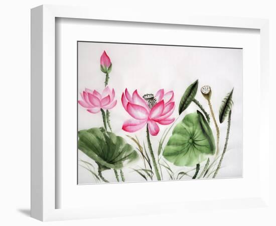 Watercolor Painting Of Pink Lotus-Surovtseva-Framed Art Print