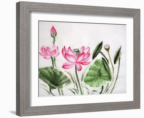 Watercolor Painting Of Pink Lotus-Surovtseva-Framed Art Print