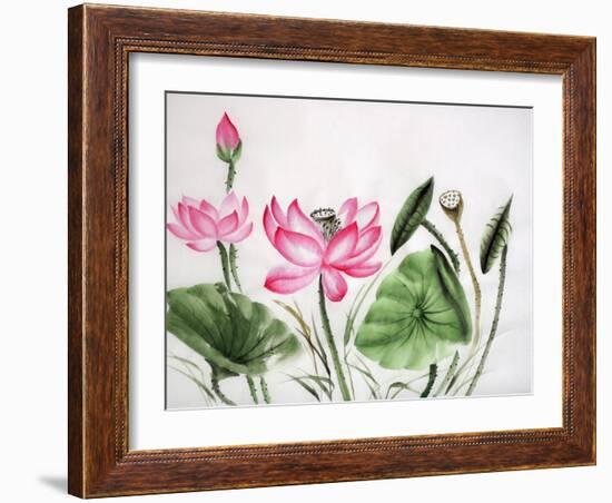 Watercolor Painting Of Pink Lotus-Surovtseva-Framed Art Print