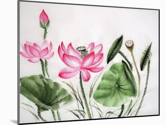 Watercolor Painting Of Pink Lotus-Surovtseva-Mounted Art Print