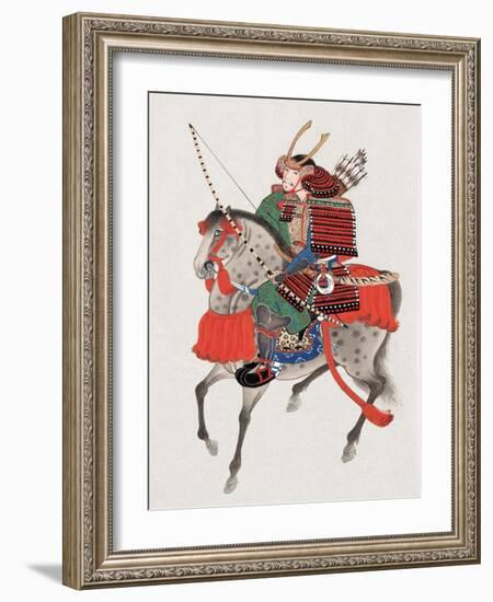 Watercolor Painting of Samurai on Horseback-null-Framed Photographic Print