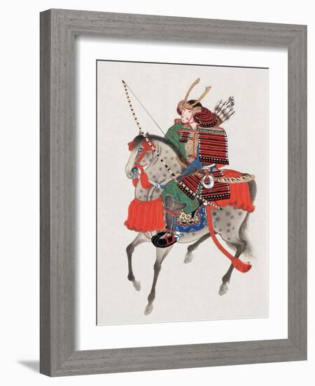 Watercolor Painting of Samurai on Horseback-null-Framed Photographic Print