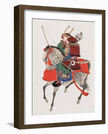 Watercolor Painting of Samurai on Horseback-null-Framed Photographic Print