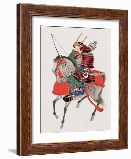 Watercolor Painting of Samurai on Horseback-null-Framed Photographic Print