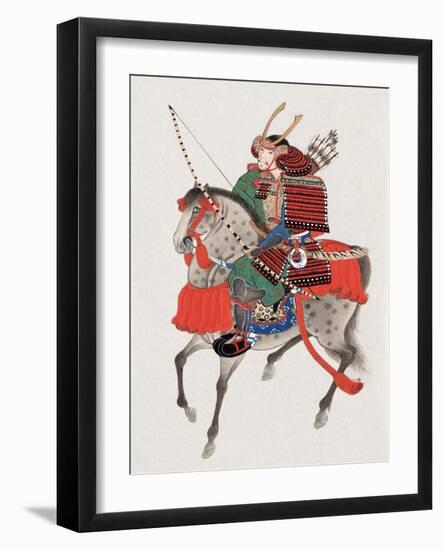 Watercolor Painting of Samurai on Horseback-null-Framed Photographic Print