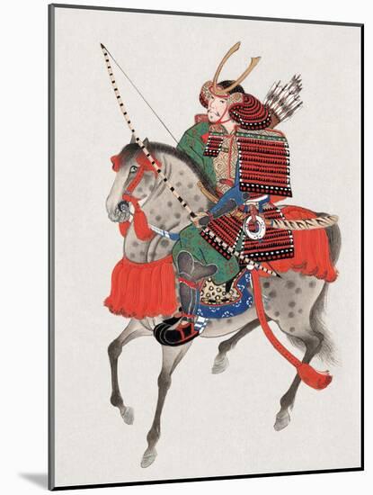 Watercolor Painting of Samurai on Horseback-null-Mounted Photographic Print