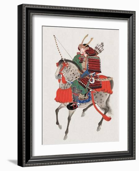 Watercolor Painting of Samurai on Horseback-null-Framed Photographic Print