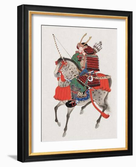 Watercolor Painting of Samurai on Horseback-null-Framed Photographic Print