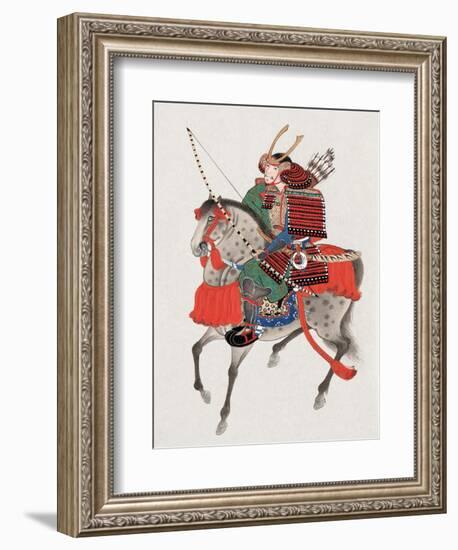 Watercolor Painting of Samurai on Horseback-null-Framed Photographic Print