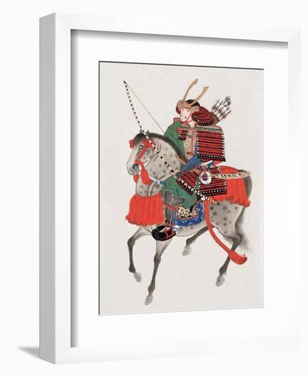 Watercolor Painting of Samurai on Horseback-null-Framed Photographic Print