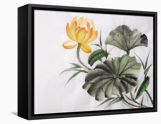 Watercolor Painting Of Yellow Lotus Flower-Surovtseva-Framed Stretched Canvas