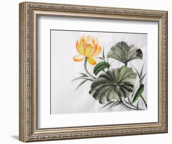 Watercolor Painting Of Yellow Lotus Flower-Surovtseva-Framed Art Print