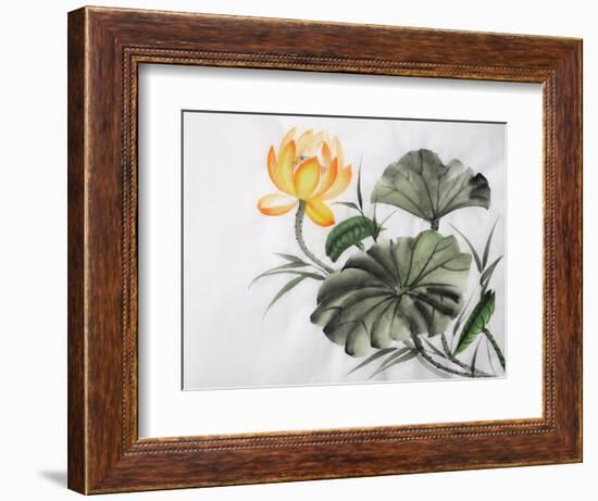 Watercolor Painting Of Yellow Lotus Flower-Surovtseva-Framed Art Print