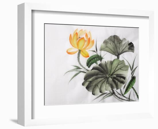 Watercolor Painting Of Yellow Lotus Flower-Surovtseva-Framed Art Print