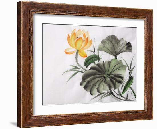 Watercolor Painting Of Yellow Lotus Flower-Surovtseva-Framed Art Print