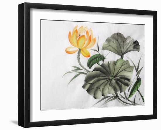 Watercolor Painting Of Yellow Lotus Flower-Surovtseva-Framed Art Print