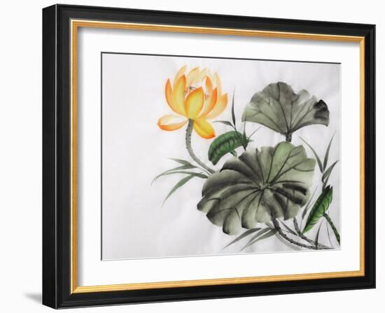 Watercolor Painting Of Yellow Lotus Flower-Surovtseva-Framed Art Print