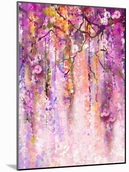 Watercolor Painting. Spring Purple Flowers Wisteria Background-Nongkran_ch-Mounted Art Print