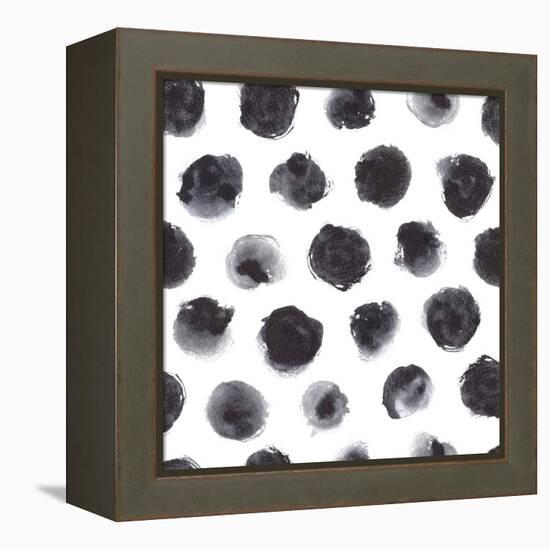 Watercolor Polka Dot Pattern in Black and Gray.-null-Framed Stretched Canvas