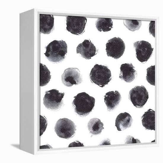 Watercolor Polka Dot Pattern in Black and Gray.-null-Framed Stretched Canvas