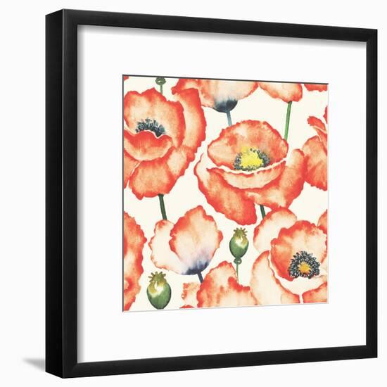 Watercolor Poppy Pattern-Eleor-Framed Art Print