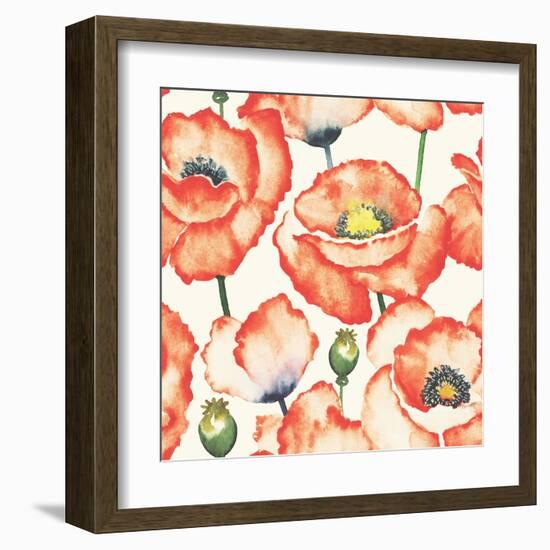 Watercolor Poppy Pattern-Eleor-Framed Art Print