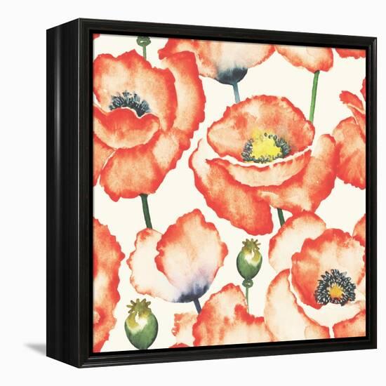 Watercolor Poppy Pattern-Eleor-Framed Stretched Canvas