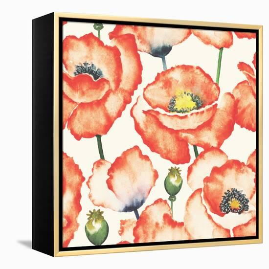 Watercolor Poppy Pattern-Eleor-Framed Stretched Canvas