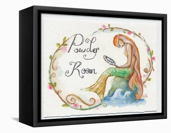 Watercolor Powder Room Mermaid with Looking Glass-sylvia pimental-Framed Stretched Canvas