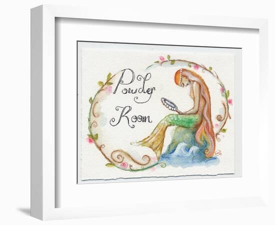 Watercolor Powder Room Mermaid with Looking Glass-sylvia pimental-Framed Art Print