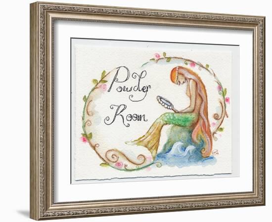 Watercolor Powder Room Mermaid with Looking Glass-sylvia pimental-Framed Art Print