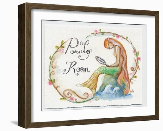 Watercolor Powder Room Mermaid with Looking Glass-sylvia pimental-Framed Art Print