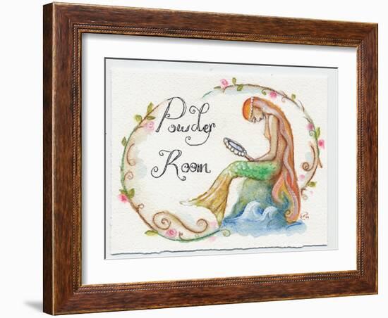 Watercolor Powder Room Mermaid with Looking Glass-sylvia pimental-Framed Art Print