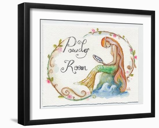 Watercolor Powder Room Mermaid with Looking Glass-sylvia pimental-Framed Art Print