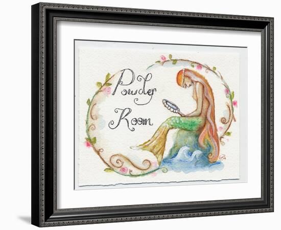 Watercolor Powder Room Mermaid with Looking Glass-sylvia pimental-Framed Art Print