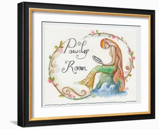 Watercolor Powder Room Mermaid with Looking Glass-sylvia pimental-Framed Art Print