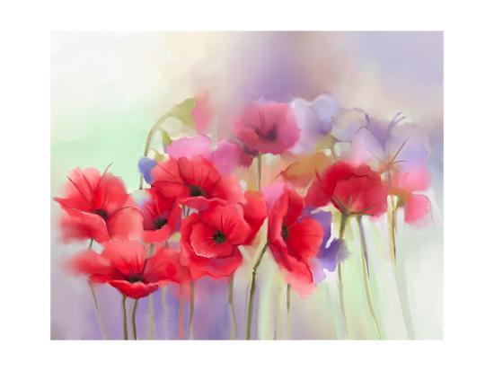 Watercolor Red Poppy Flowers Painting Flower Paint In Soft Color And Blur Style Soft Green And Pu Art Print Pluie R Art Com Watercolor Red Poppy Flowers Painting Flower Paint In Soft Color And Blur Style Soft Green And Pu Art Print Pluie R Art Com