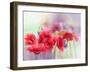 Watercolor Red Poppy Flowers Painting. Flower Paint in Soft Color and Blur Style, Soft Green and Pu-pluie_r-Framed Art Print