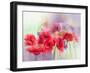 Watercolor Red Poppy Flowers Painting. Flower Paint in Soft Color and Blur Style, Soft Green and Pu-pluie_r-Framed Art Print