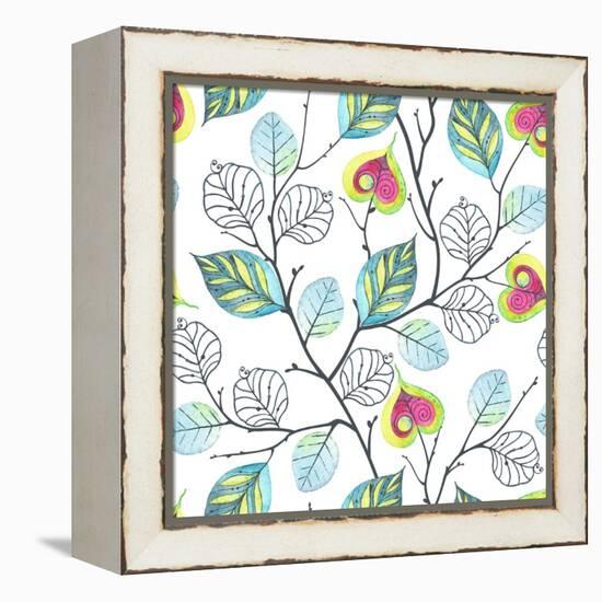 Watercolor Seamless Pattern with Branches and Leaves, Abstract Illustration in Vintage Style.-Nikiparonak-Framed Stretched Canvas