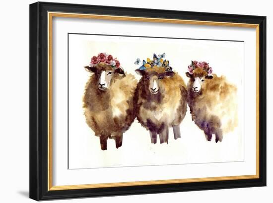 Watercolor Sheep with Flowers. Watercolor Sheep, Hand Drawn Cute Illustration. Creative Farm Animal-Tatyana Komtsyan-Framed Art Print