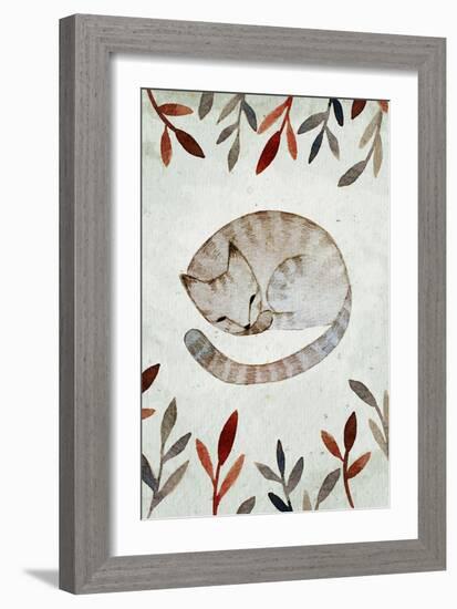 Watercolor Sleeping Cat Illustration.-Maria Sem-Framed Art Print