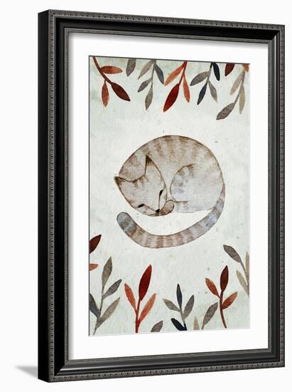 Watercolor Sleeping Cat Illustration.-Maria Sem-Framed Art Print